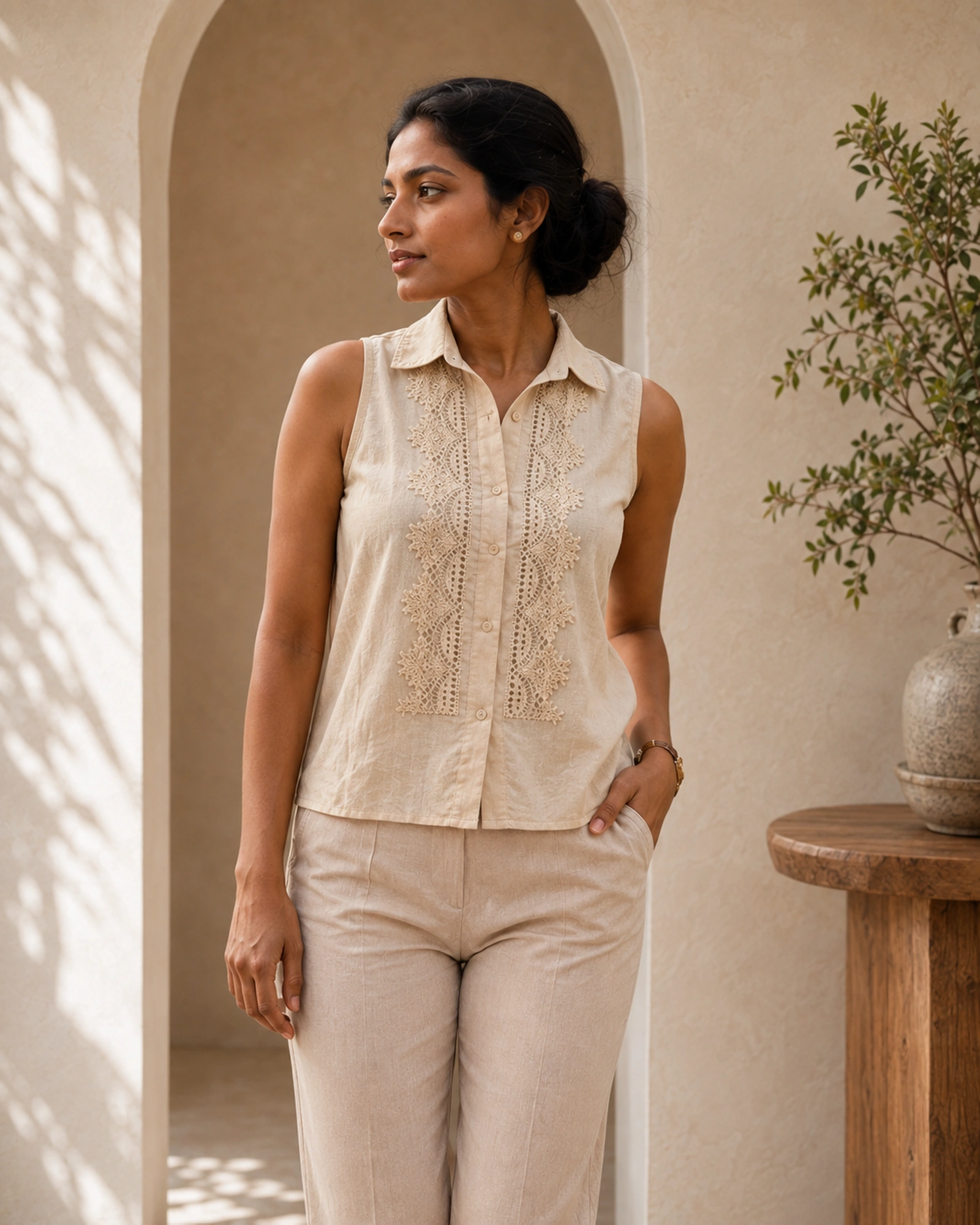 Ally Cotton Mixed Linen Crop Top - Image 6