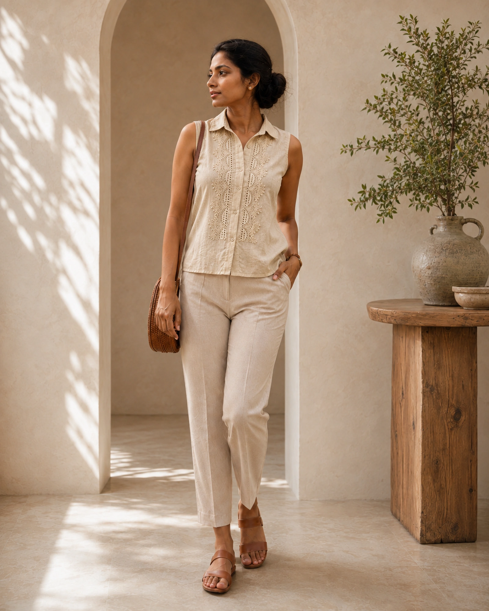 Ally Cotton Mixed Linen Crop Top - Image 3