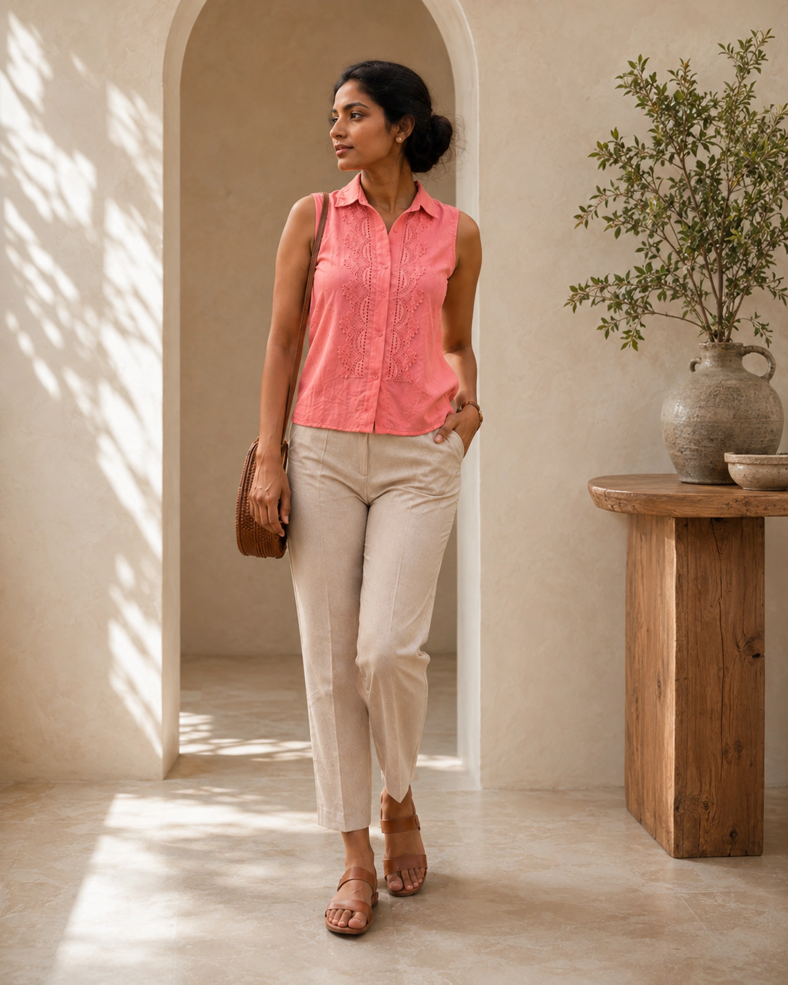 Ally Cotton Mixed Linen Crop Top - Image 2