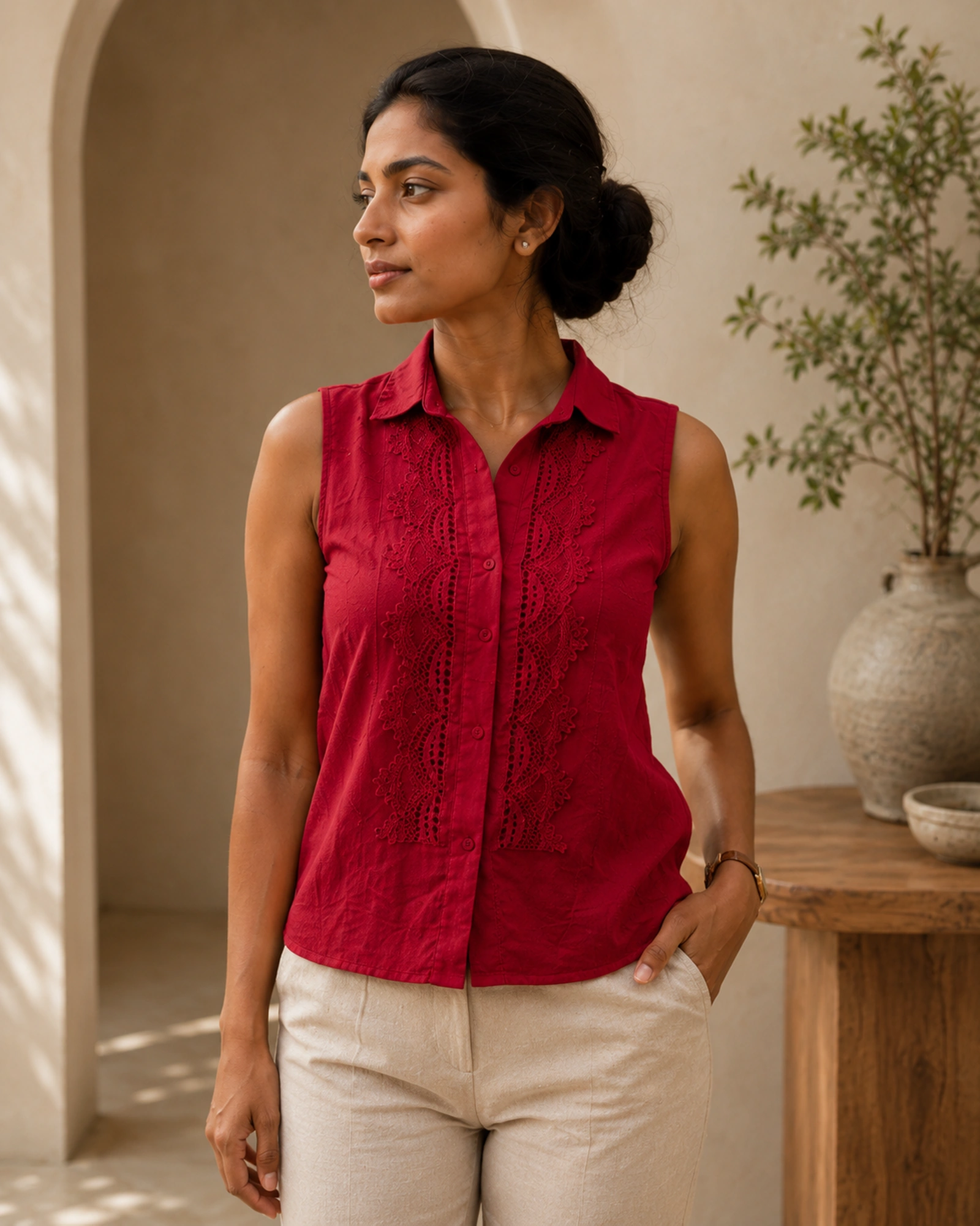 Ally Cotton Mixed Linen Crop Top - Image 4