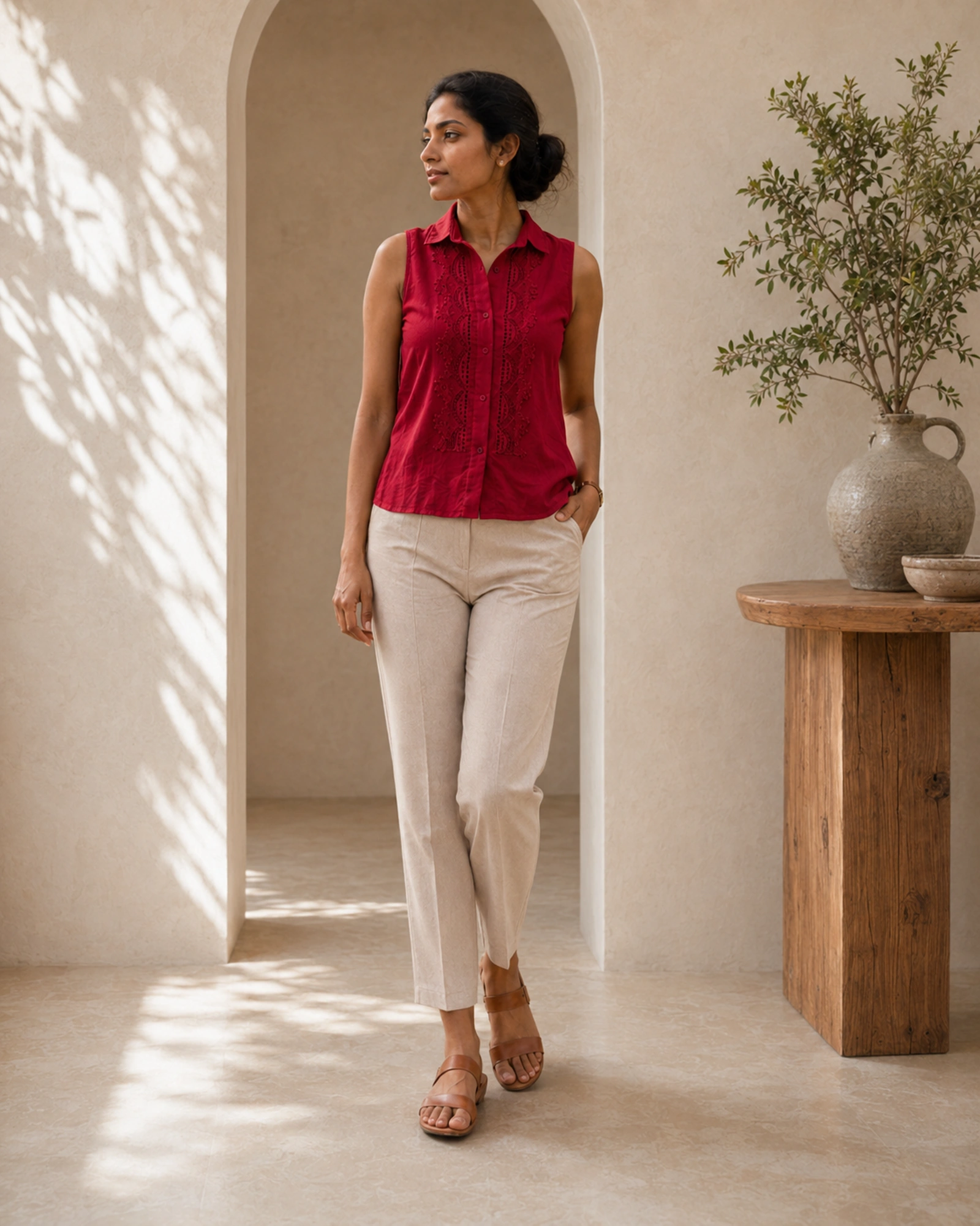 Ally Cotton Mixed Linen Crop Top