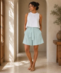 Betsy Cotton Solid Flirty Short Skirt with a Belt