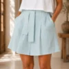 Betsy Cotton Solid Flirty Short Skirt with a Belt - Image 3
