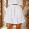Betsy Cotton Solid Flirty Short Skirt with a Belt - Image 4
