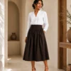 Amara Cotton Solid Midi Skirt - Image 3