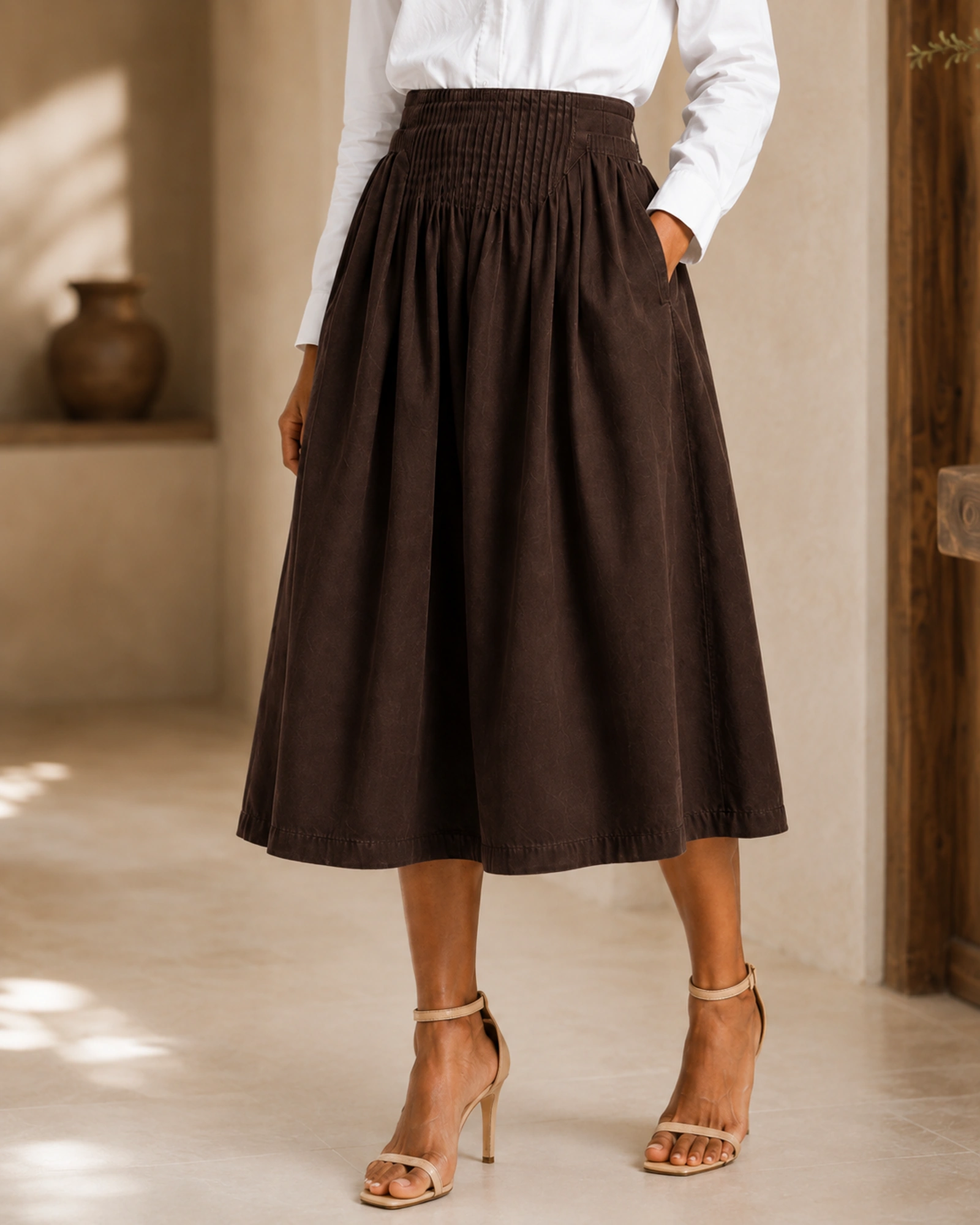 Amara Cotton Solid Midi Skirt - Image 6