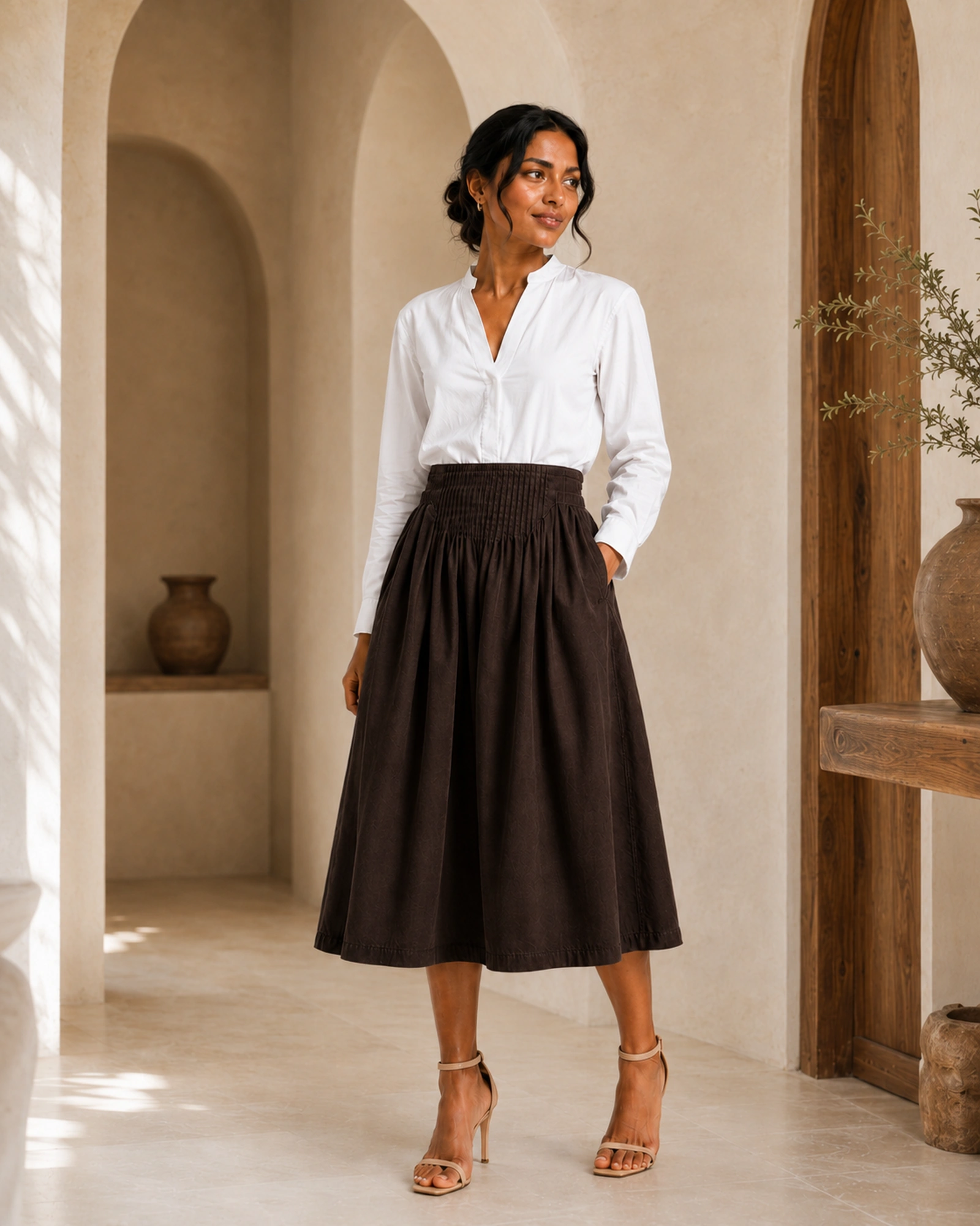 Amara Cotton Solid Midi Skirt - Image 3