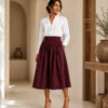 Amara Cotton Solid Midi Skirt - Image 2