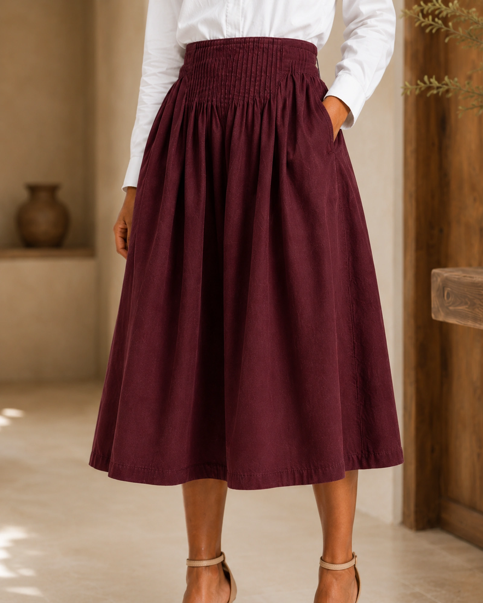 Amara Cotton Solid Midi Skirt - Image 5