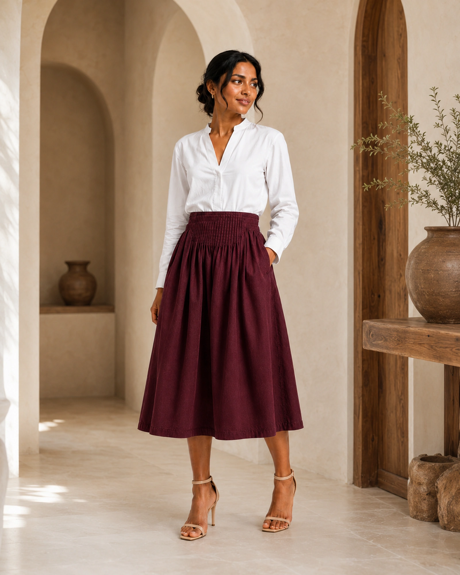 Amara Cotton Solid Midi Skirt - Image 2