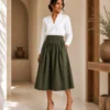 Amara Cotton Solid Midi Skirt