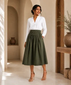 Amara Cotton Solid Midi Skirt