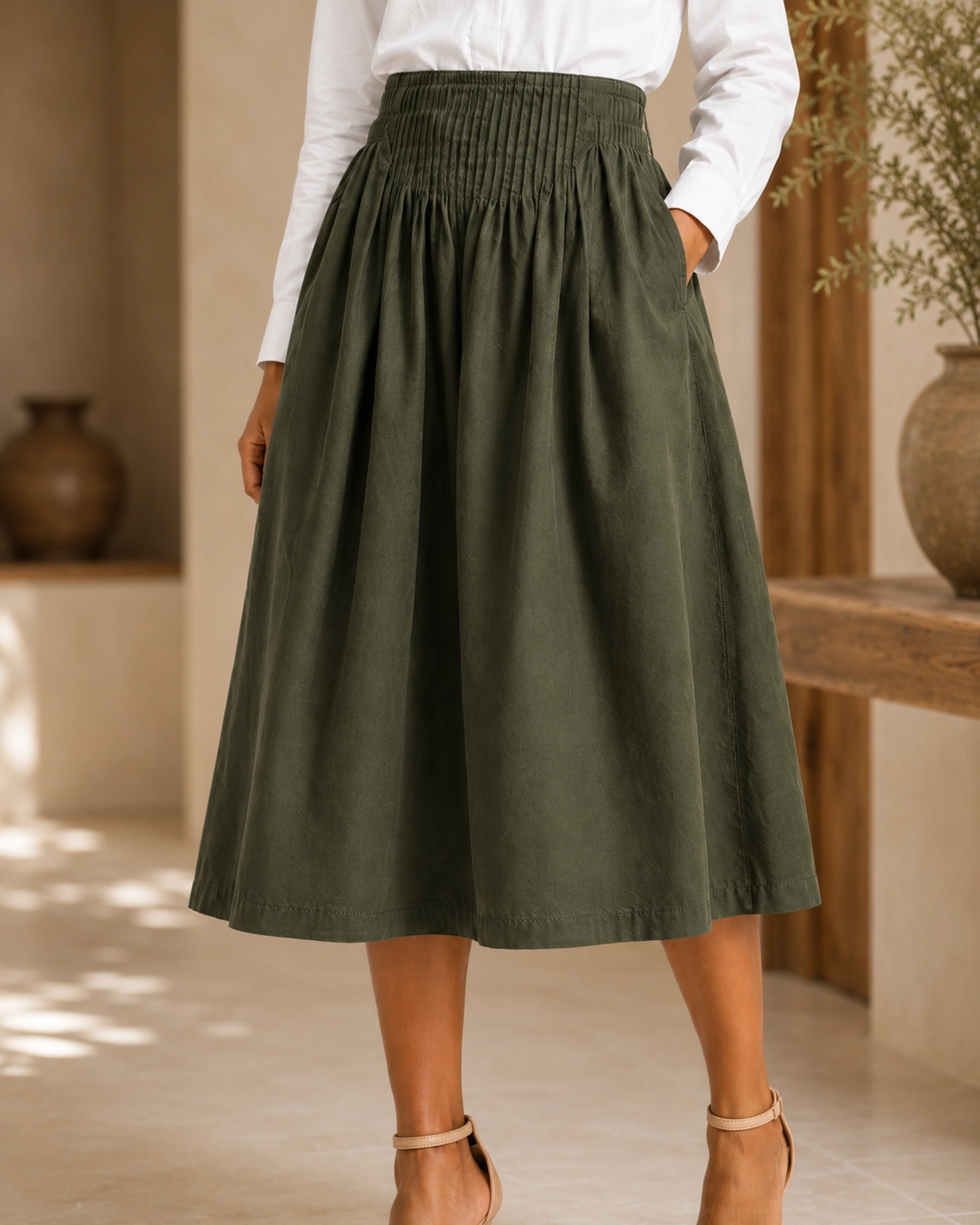 Amara Cotton Solid Midi Skirt - Image 4