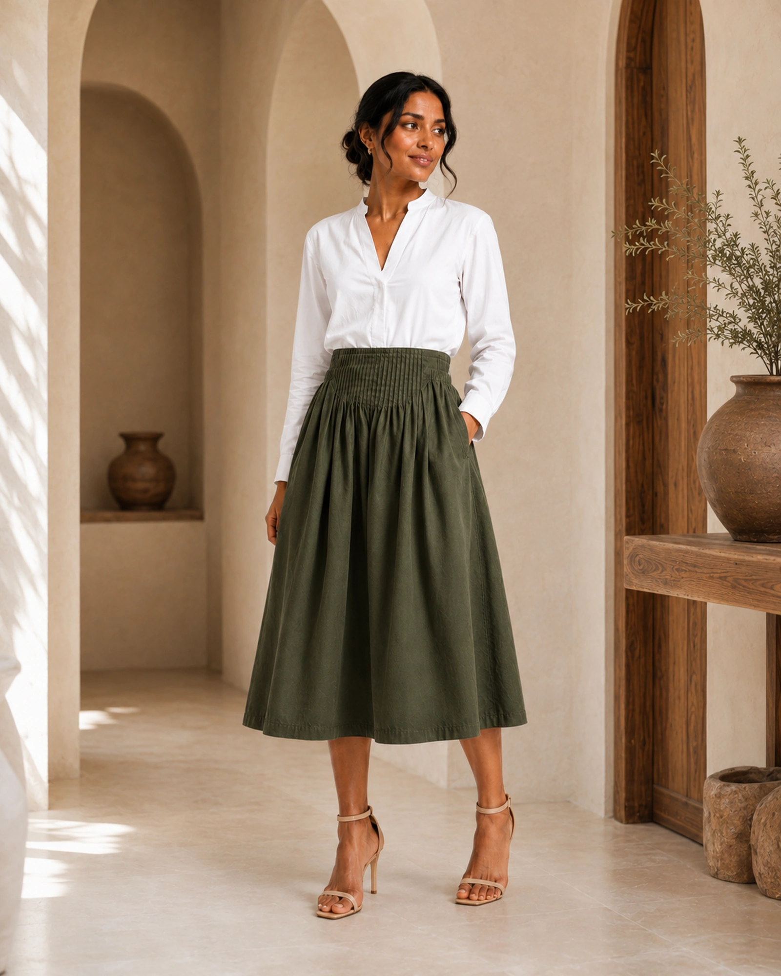 Amara Cotton Solid Midi Skirt